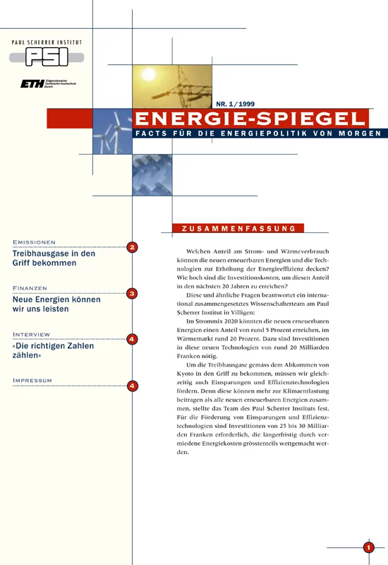 Die erste Ausgabe des Energie-Spiegels von 1999.