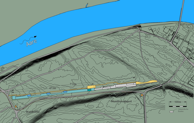 Map view of the SwissFEL building site on the Würenlinger side of the river Aare