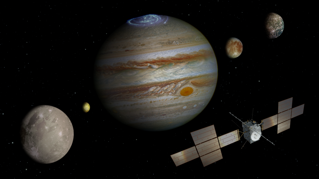 Künstlerische Darstellung der Juice-Mission zur Erforschung des Jupitersystems