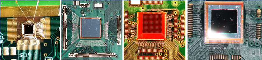 The AGIPD prototype chips (November 2012). (From left to right) AGIPD0.1 to AGIPD0.4