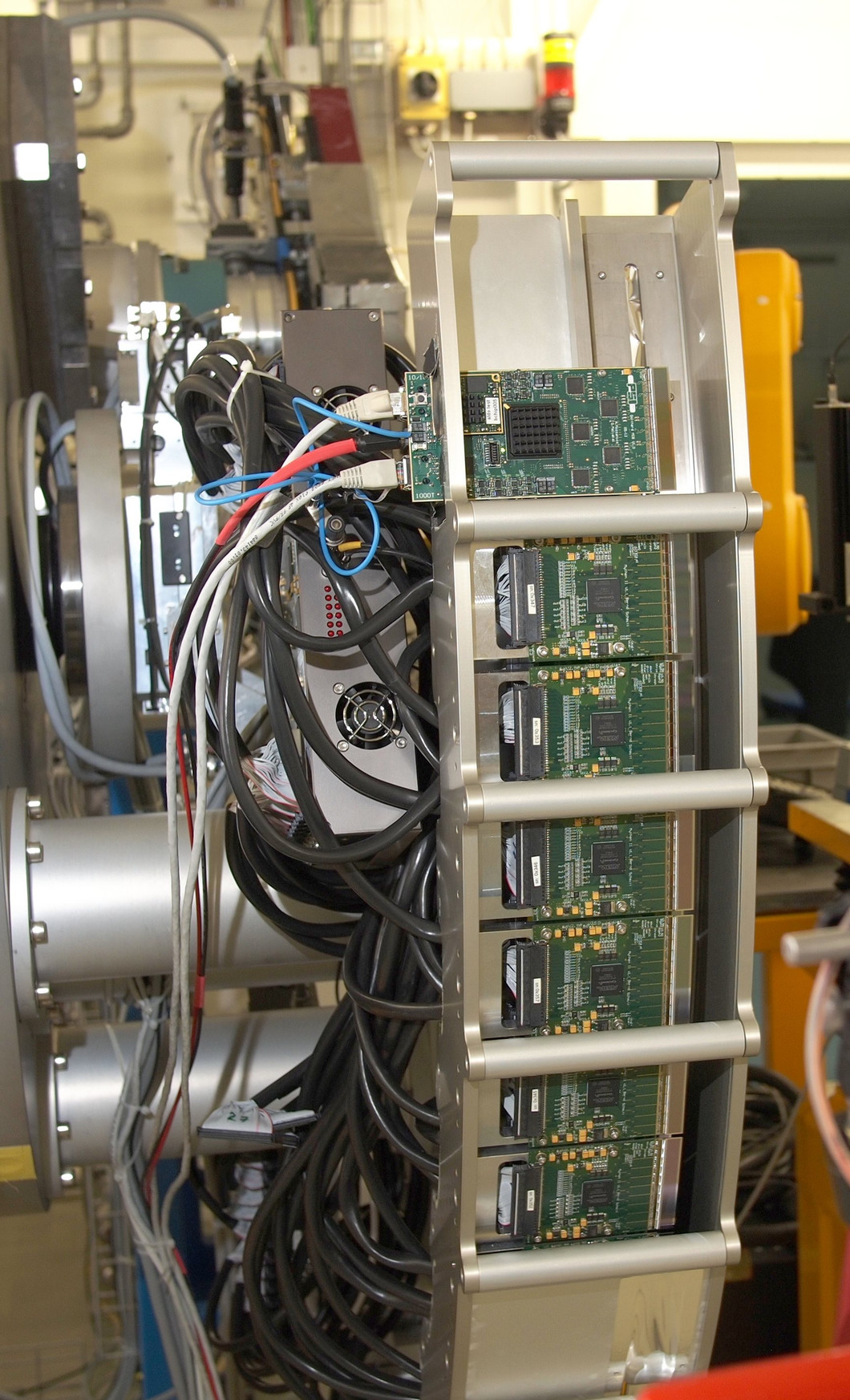 A Gotthard module undet test in the Mythen detector array at the SLS Material Science beamline.