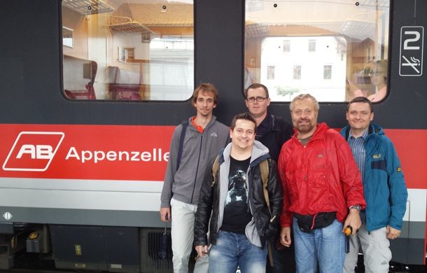 FAST in August 2014 (LRS Outing at Appenzeller). Left to right: Carlo Fiorina, Boris Hombourger, Konstantin Mikityuk, Sandro Pelloni, Jiri Krepel.