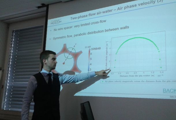 FAST in August 2015 (PSI Villigen). Benoit Soubelet defends his MS thesis 'Time efficient fluid dynamics analysis of sodium fast reactor wire wrapped rod bundles'.