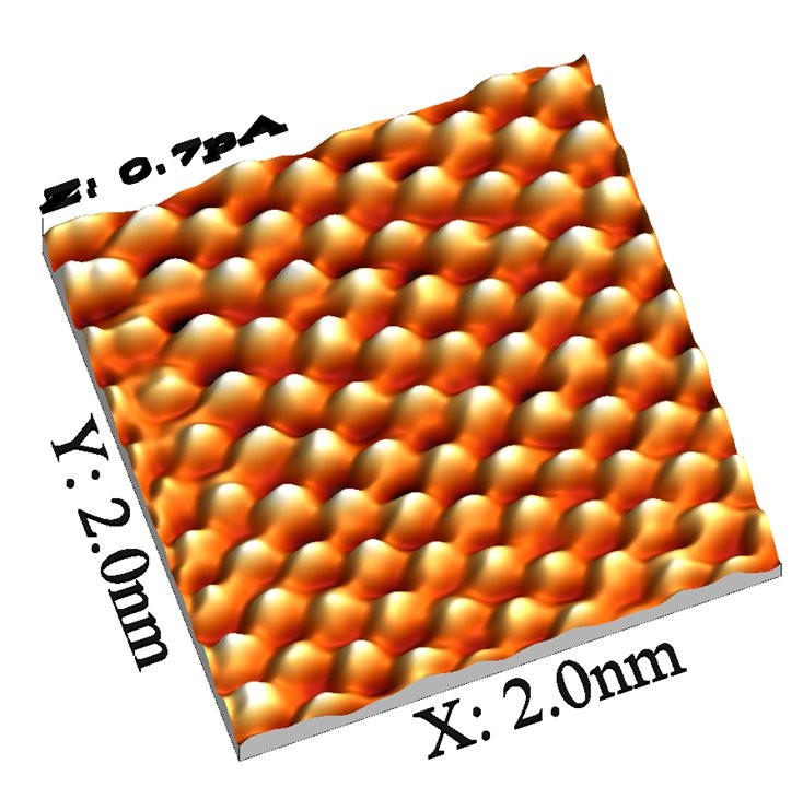 Atomic resolution STM image of Highly Ordered Pyrolytic Graphite (HOPG).