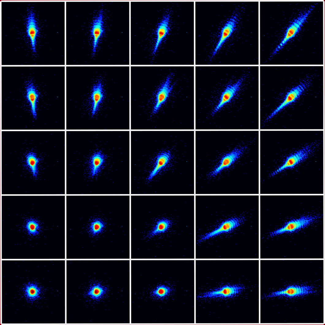 Fig. 3| Twenty-five out of typically ten-thousand coherent x-ray diffraction images used
for reconstructing one single super-resolution x-ray micrograph.