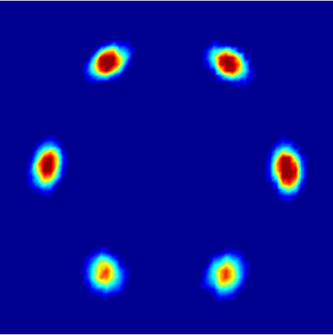 Neutron scattering diagrams reflecting the arrangement of the flux lines in a superconductor.