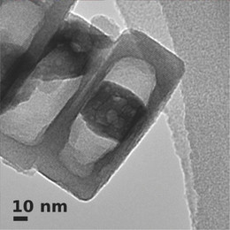 Electron microscopy image of the nanoreactor, a zeolite nanocrystal with cobalt particle in the hollow interior. Copyright: Wiley-VCH Verlag GmbH & Co. KGaA. Reproduced with permission.