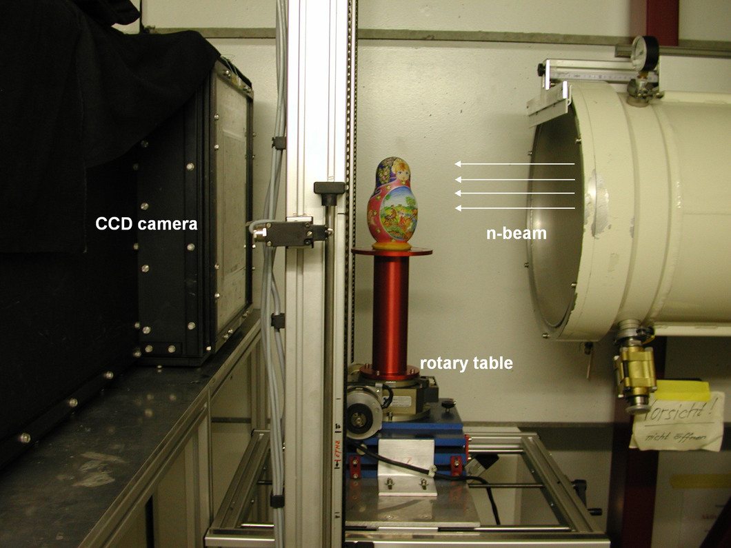 Figure 10: Experimental setup for neutron tomography at NEUTRA