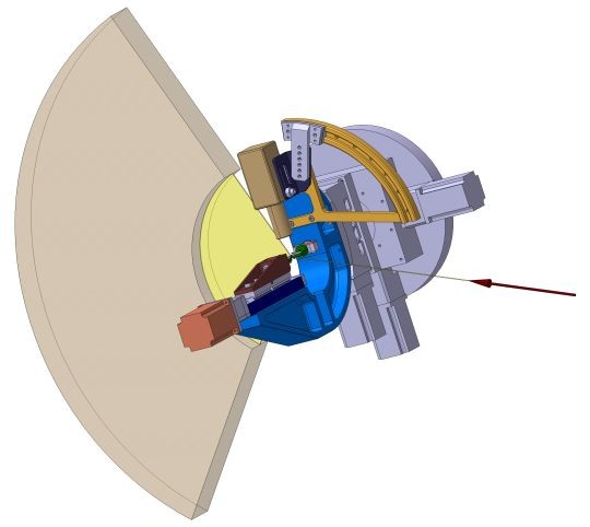 Schematic view of the MTM mounted at the goniometer of the MS beamline