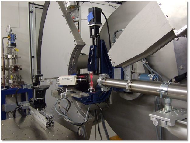 The miniaturized tensile machine mounted at the powder diffraction station of the Materials Science beam line (SLS)