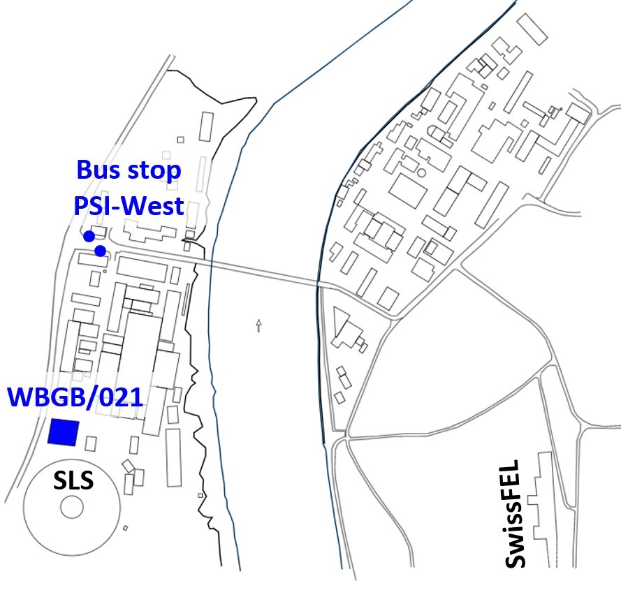 PSI campus with bus stop PSI-West and the Time-Out building WBGB highlighted.
