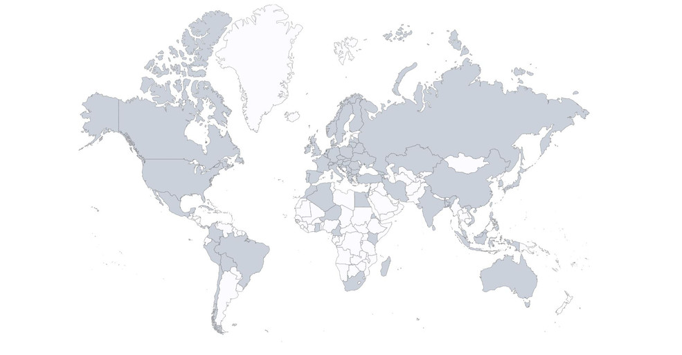 Gefärbt sind die Nationen aller PSI Mitarbeitenden 2018, erstellt auf: www.amcharts.com/visited_countries/