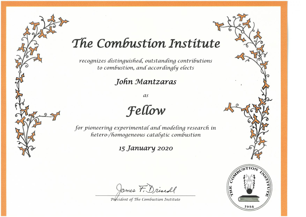 Fellow Certificate for Dr. Ioannis (John) Mantzaras