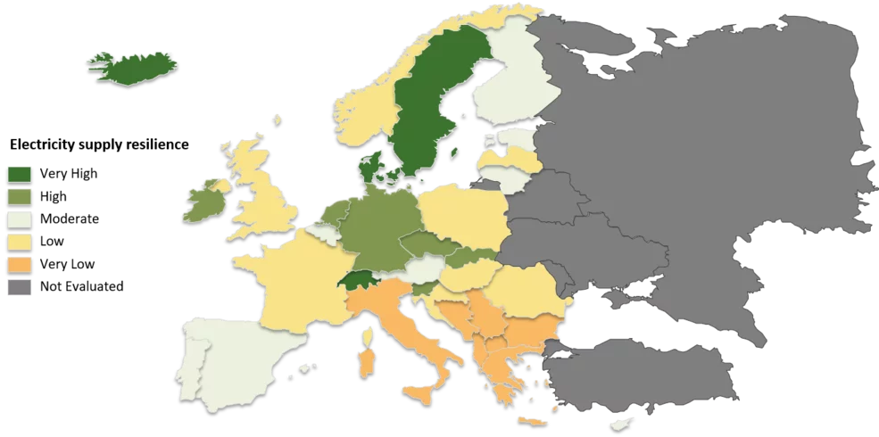 Fig.4 - European map of electricity supply resilience Fig.4
