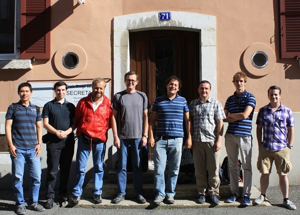 FAST in August 2013 (LRS Outing at La Chaux-de-Fonds). Left to right: Youpeng Zhang, Matteo Zanetti, Sandro Pelloni, Konstantin Mikityuk, Manuele Aufiero, Jiri Krepel, Carlo Fiorina, Boris Hombourger.