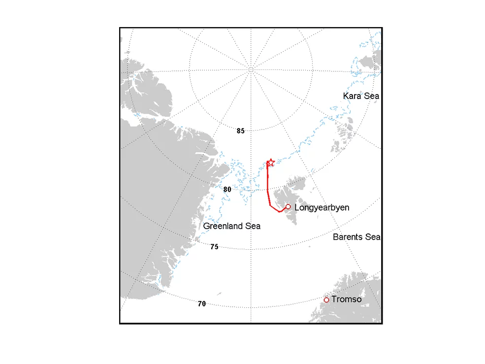 Odens track from the start to the marginal ice zone (credit: Ian Brooks)