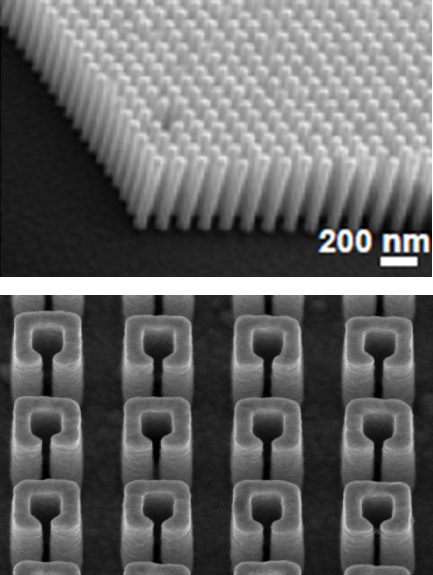 SEM images of high aspect ratio plasmonic nanostructures.