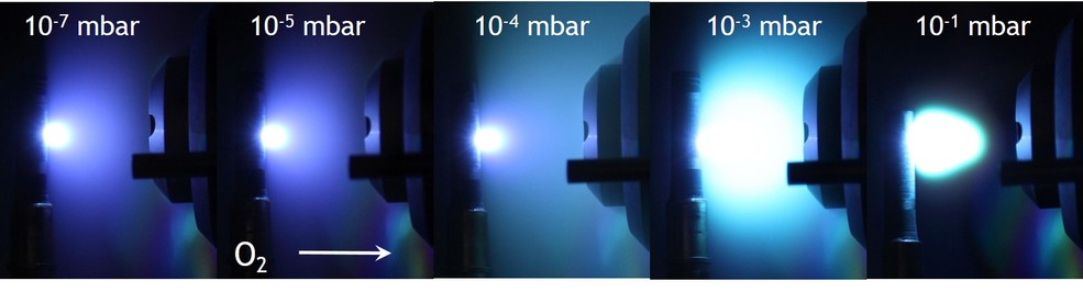 Optical images of the expanding plasma plume at differen O2 background pressures. The ablated material is LuMnO3.