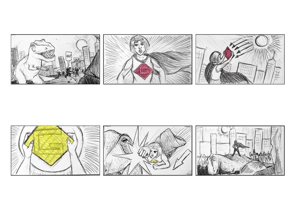 A T-rex is threatening the city. But Photon Woman comes running! She owes her superpowers to a Grätzel cell. This solar cell can convert light energy into electrical energy. SwissFEL is helping to shed light on crucial details of this process. (Graphics: Nina Sörés/WirzFraefelPaal Productions AG)
