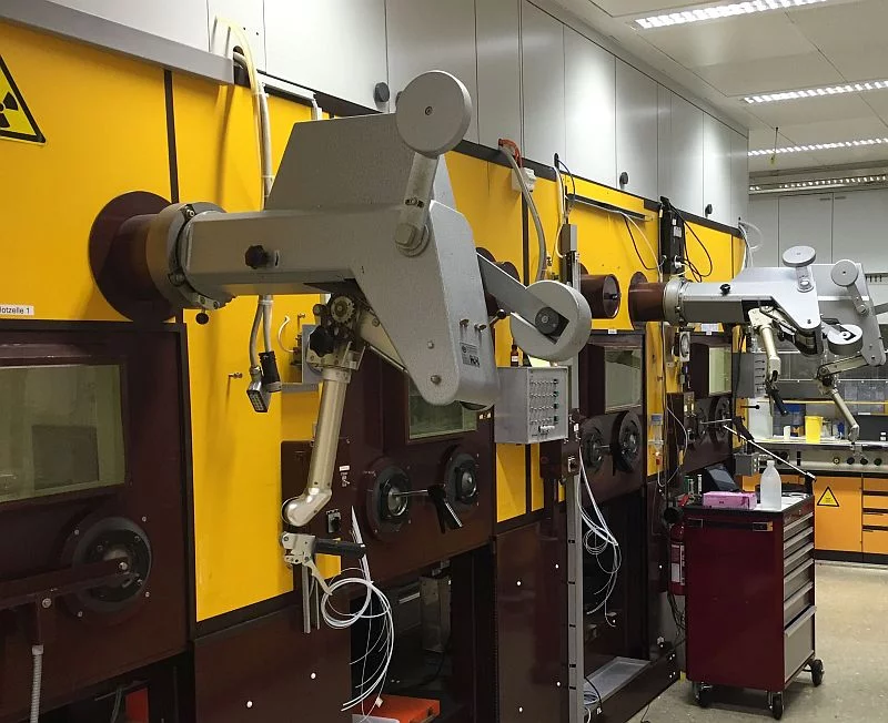 Production hot-cells for the safe separation of radionuclides from irradiated target material.