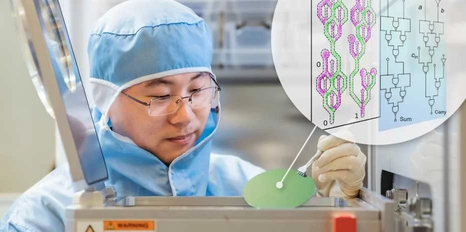 Dr. Zhaochu Luo arbeitet an einem Logic-in-Memory-Gerät