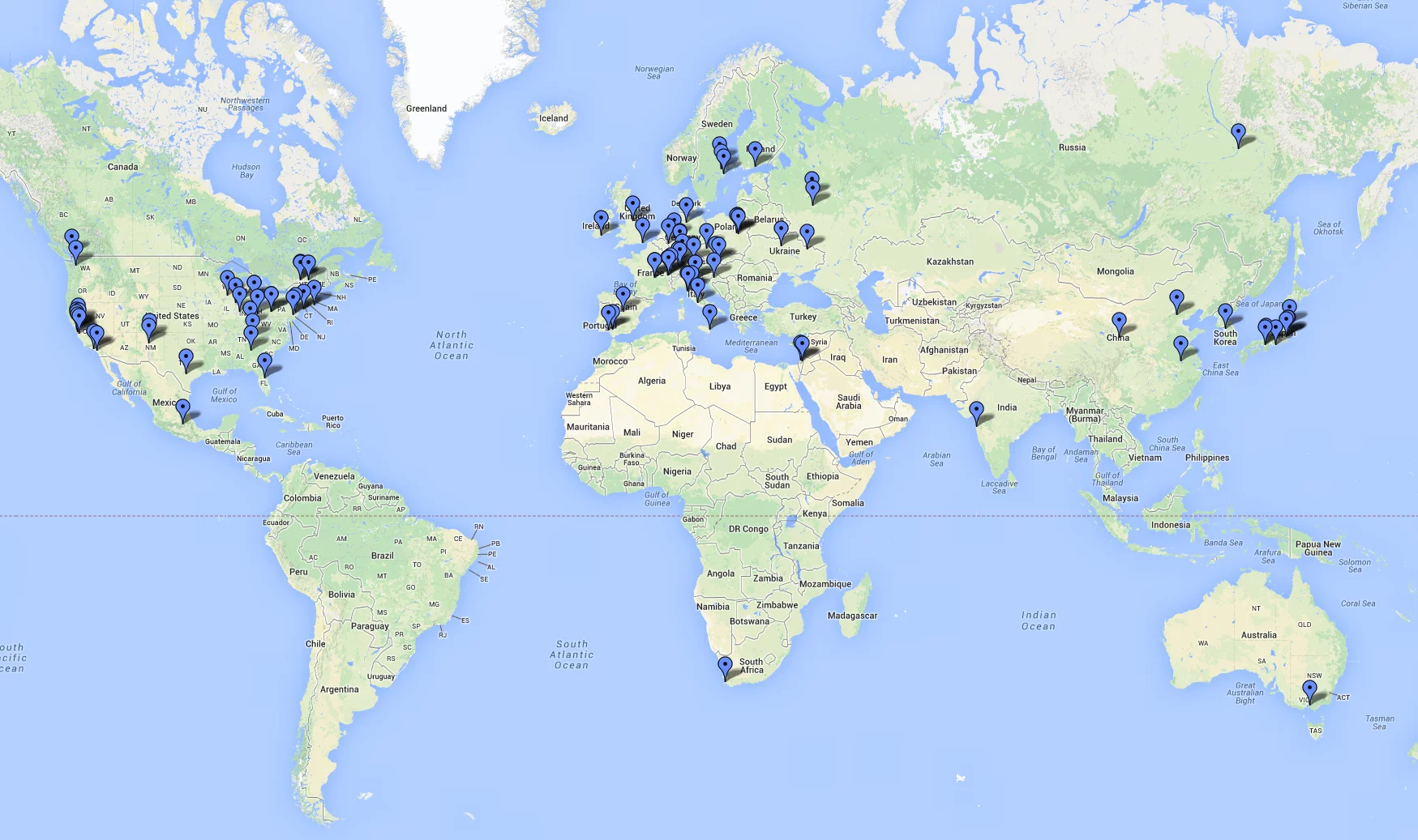 Distribution of the DRS4 chip around the world.