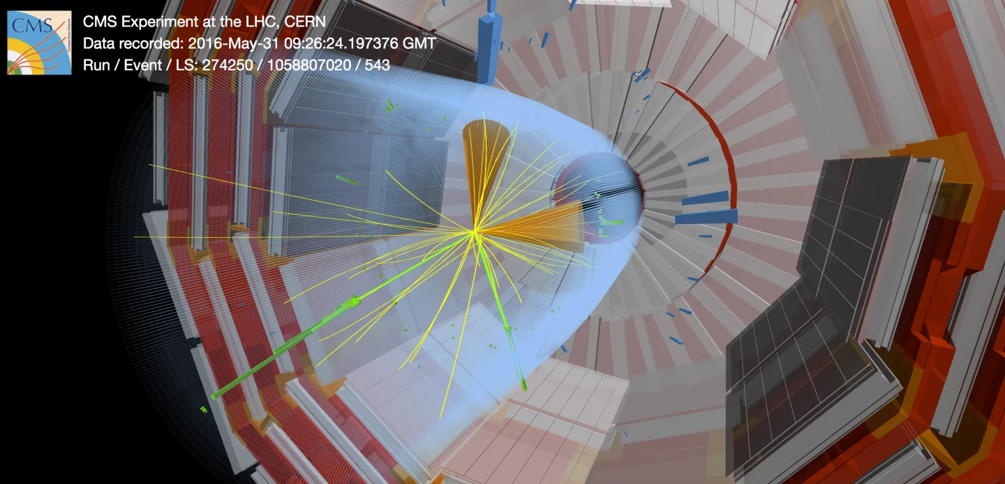Display of an event recorded with the CMS detector