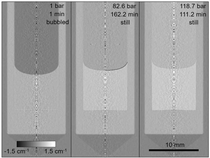 Tomographic reconstructions of the titanium cell high pressure with the liquid body of deuterated n-decane and methane phase for 1 bar 