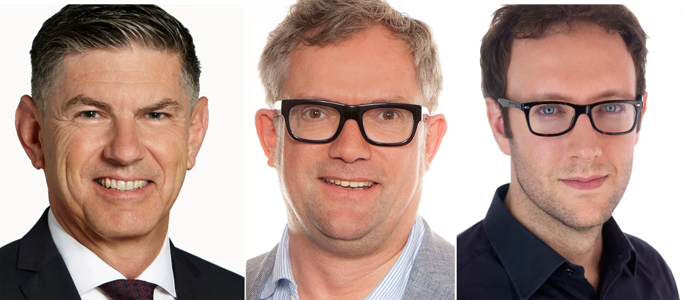 Hauptantragsteller von PROGNOSTICS (von links nach rechts): Roger Schibli, Leiter des Zentrums für radiopharmazeutische Wissenschaften ETH-PSI; Damian Wild, Leiter Nuklearmedizin Universitätsspital Basel; Nicola Aceto, ETH Zürich,  Departement Biologie