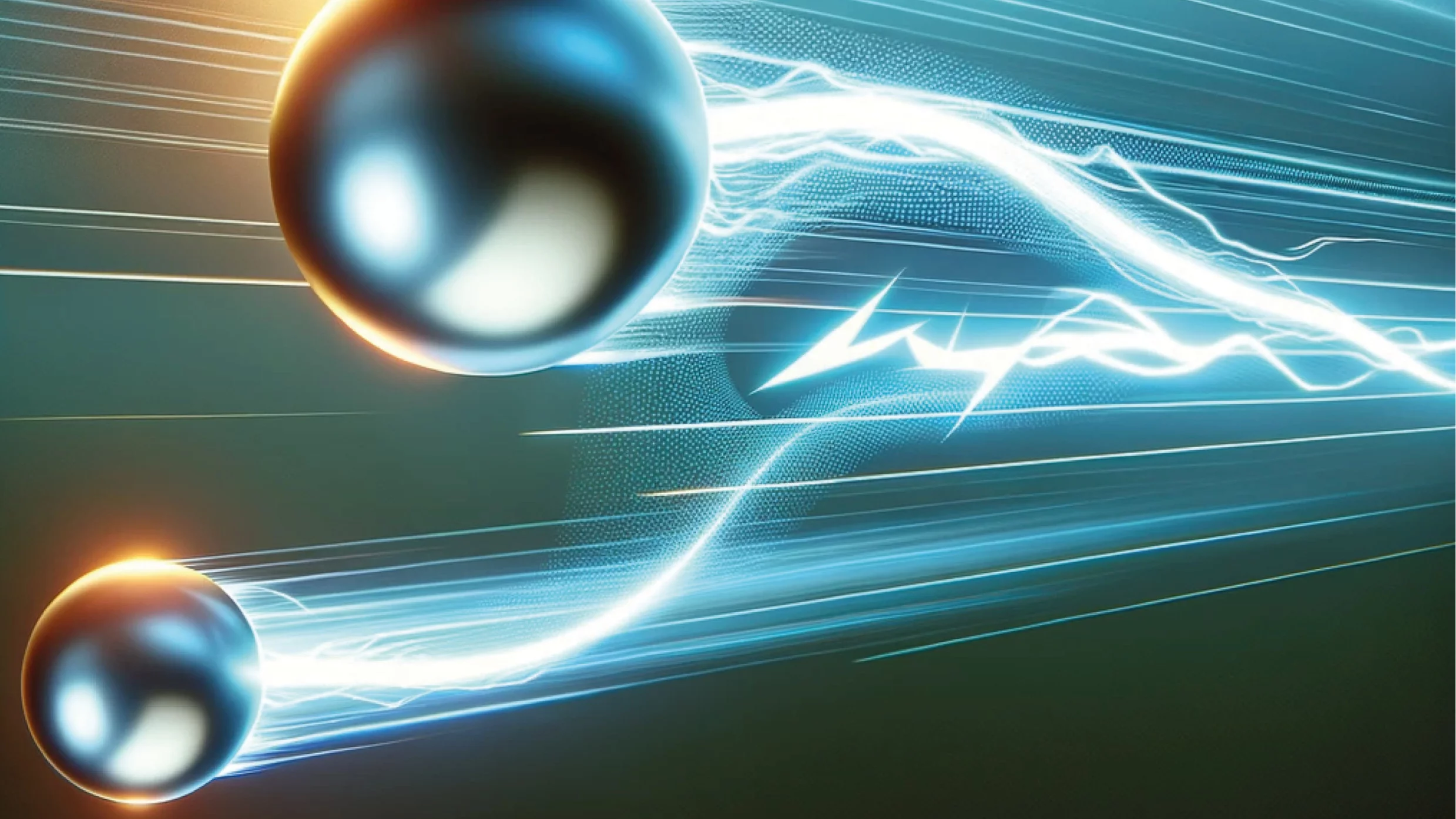 Electrons whizzing through the kagome metal Fe3Sn2 are influenced by the proximity of a flat band (shown by the reflection of the top ball on a flat surface). This causes the electronic charge to be fractionalised, or split (shown here by the appearance of the lower ball). Researchers have now observed this effect spectroscopically.