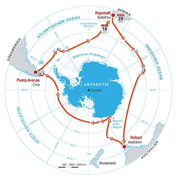Die Route der Antarktischen Umrundungsexpedition
