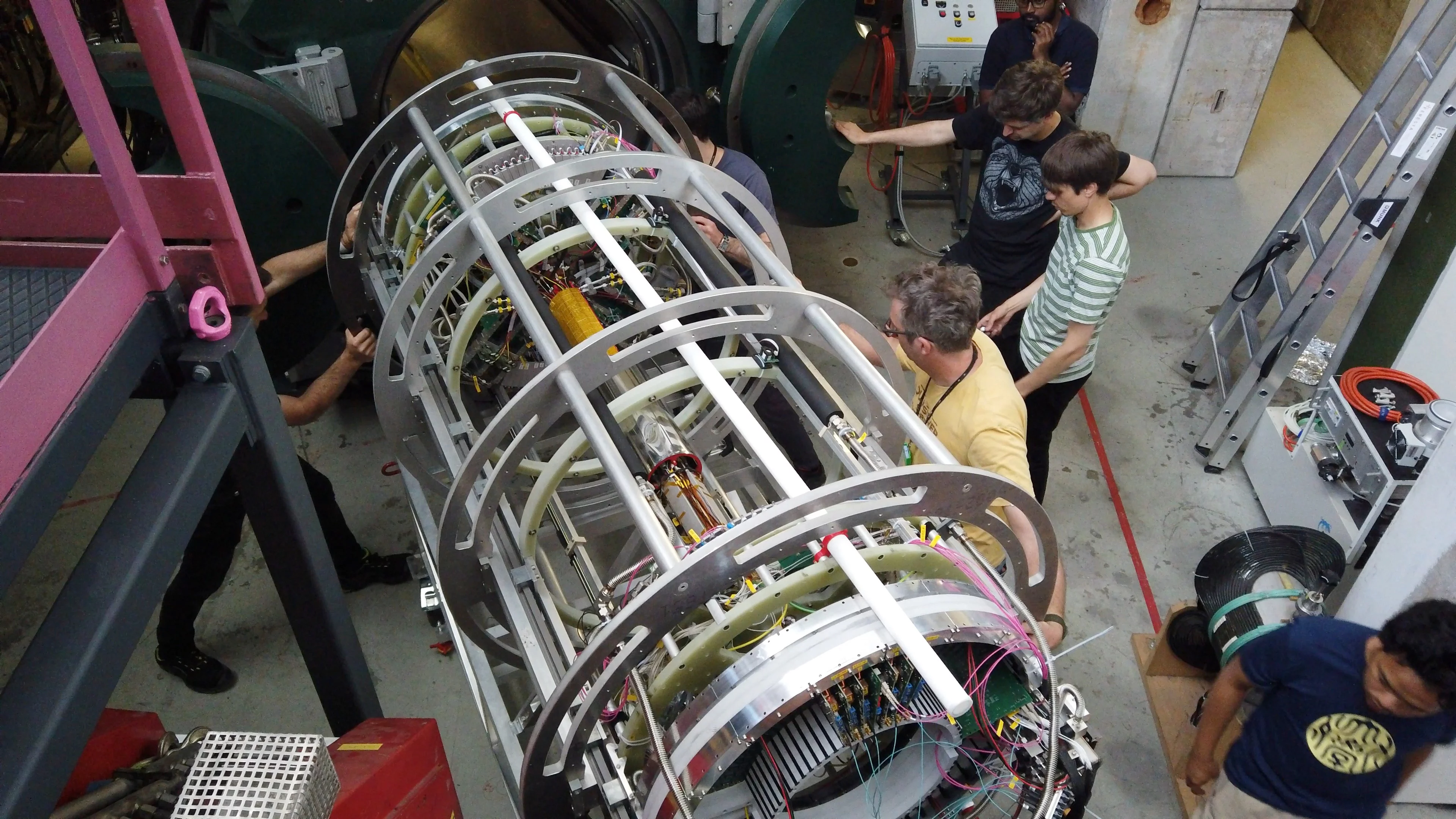 Mu3e detector being inserted into the magnet