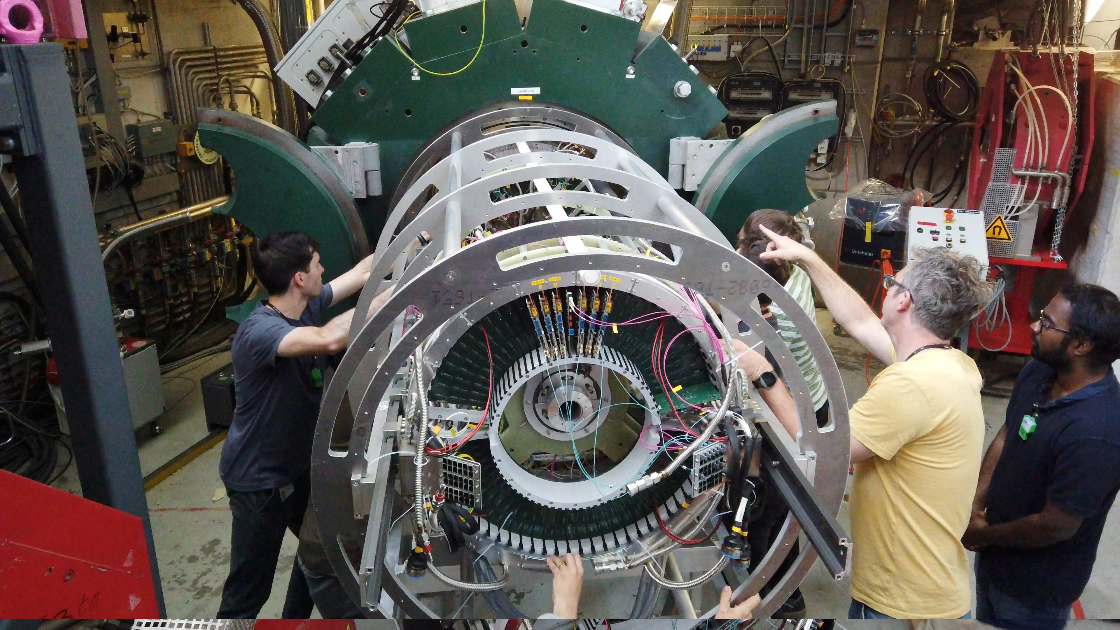 Mu3e detector being inserted into the magnet