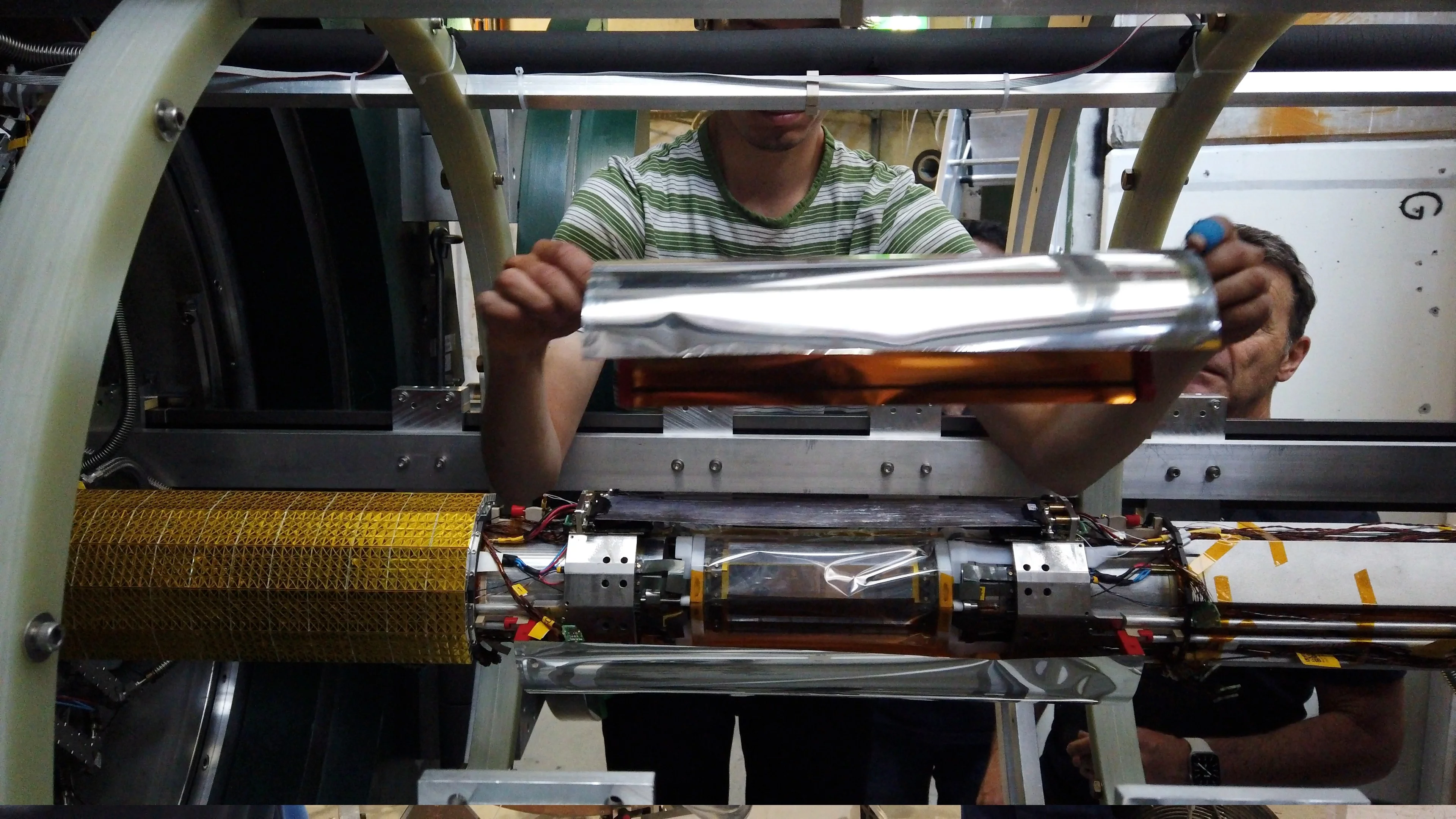 Mu3e detector being inserted into the magnet