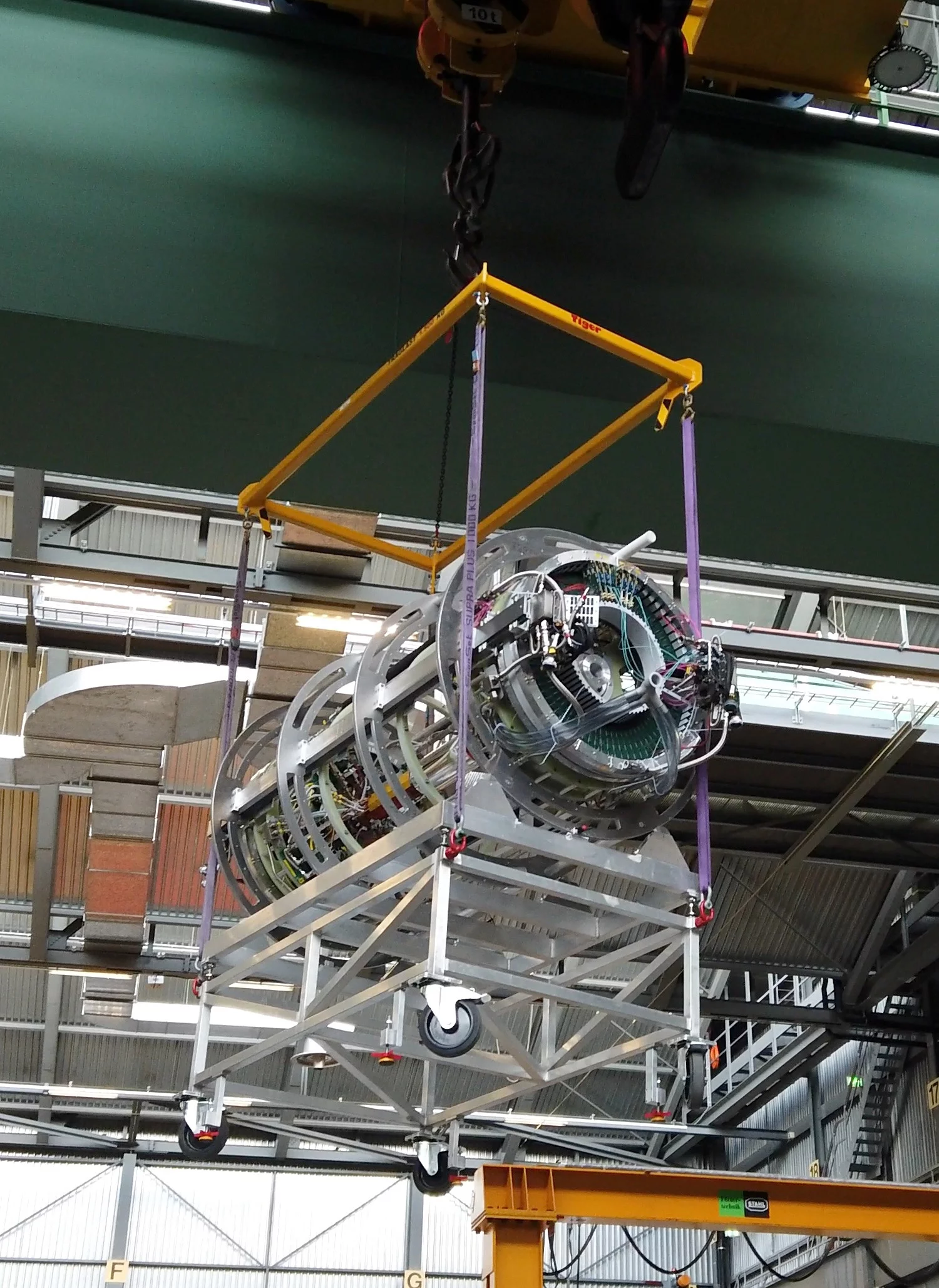 Mu3e detector being craned