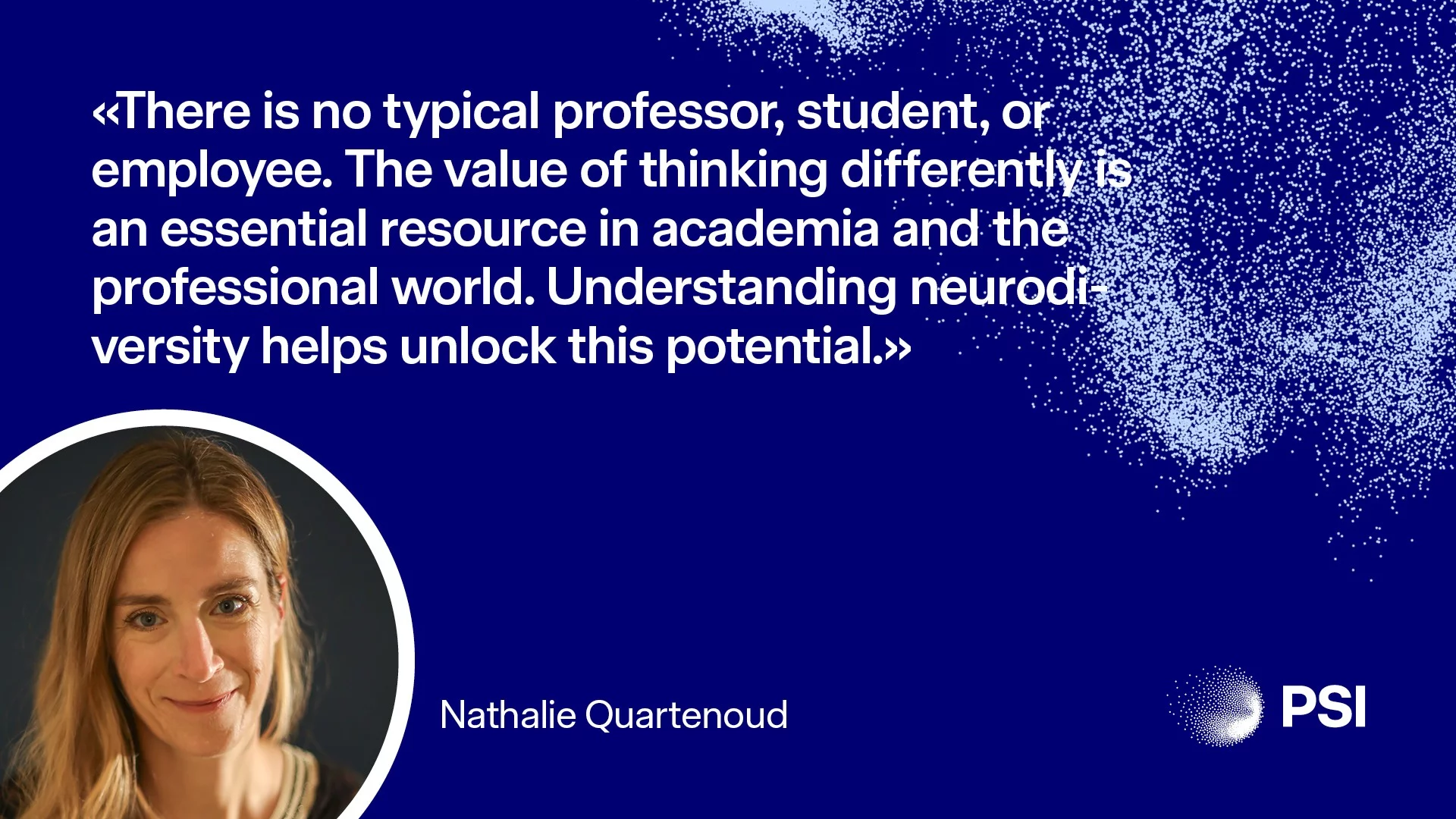 Bild einer Präsentationsfolio mit einem Statement zu Neurodivergenz am Arbeitsplatz: "There is no typical professor, student, or employee. The value of thinking differetly is an essential resource in adacemia and the professional world. Understanding neurodiversity helps unlock this potential."