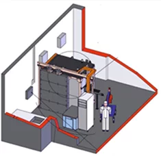 Sketch of the shielded FIB in the PSI Hot Laboratory