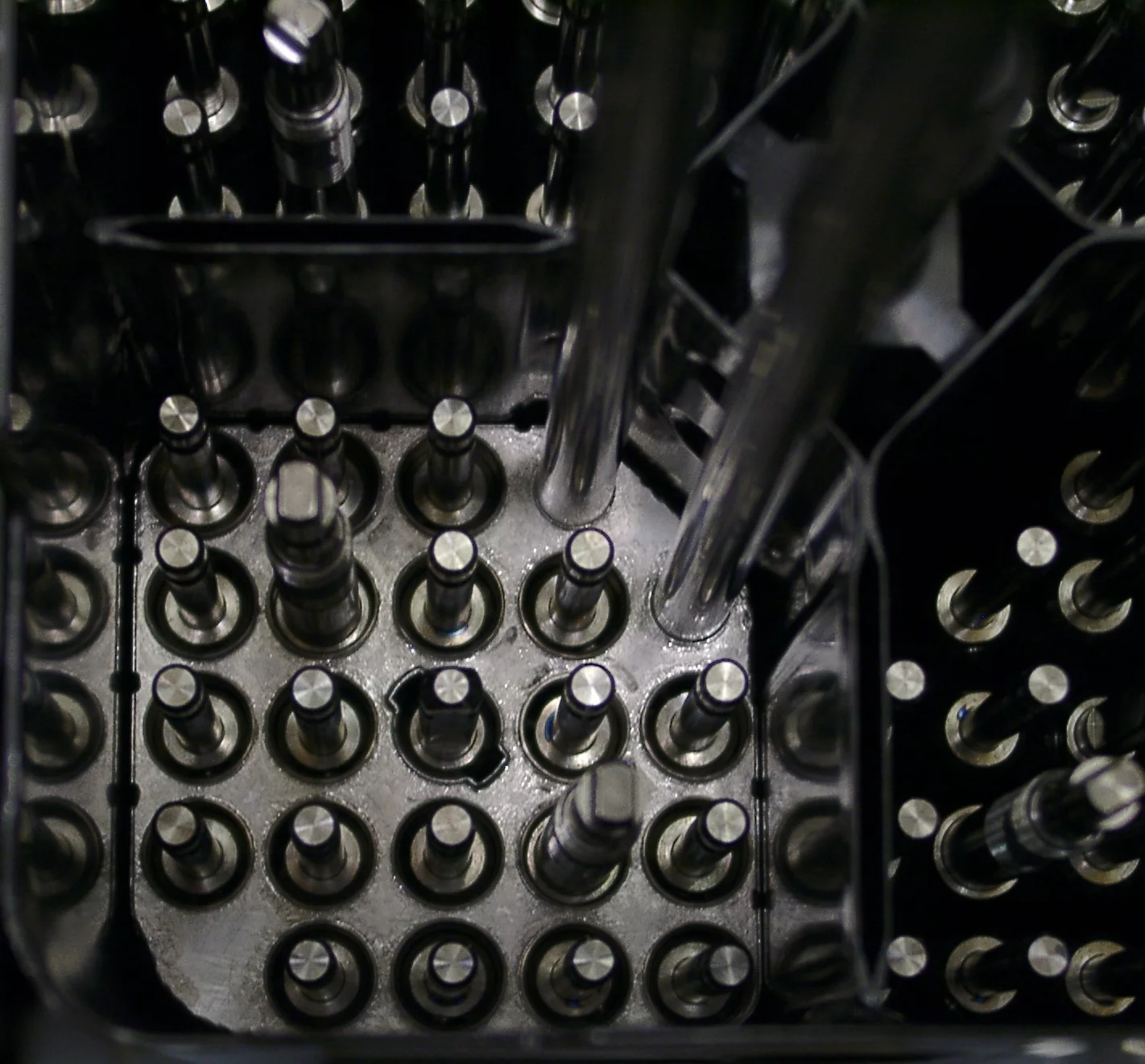 Top view of a special moderator tank inserted in the lower-left sub-bundle of a SVEA-96 Optima-2 assembly