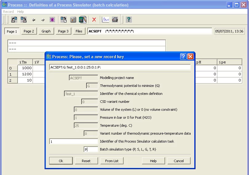 Start the New Process Simulation, give the Process Record Key. Define the script to be used for calculation: pick the species of interest.