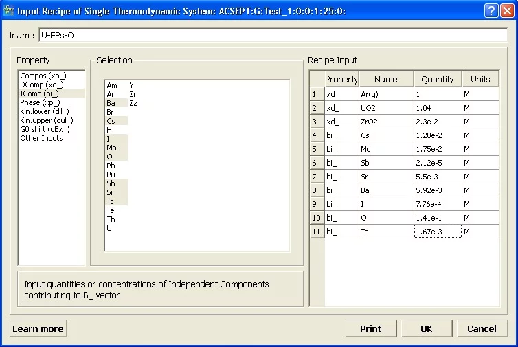Enter the composition of the system defining the Quantity of each component and the Units