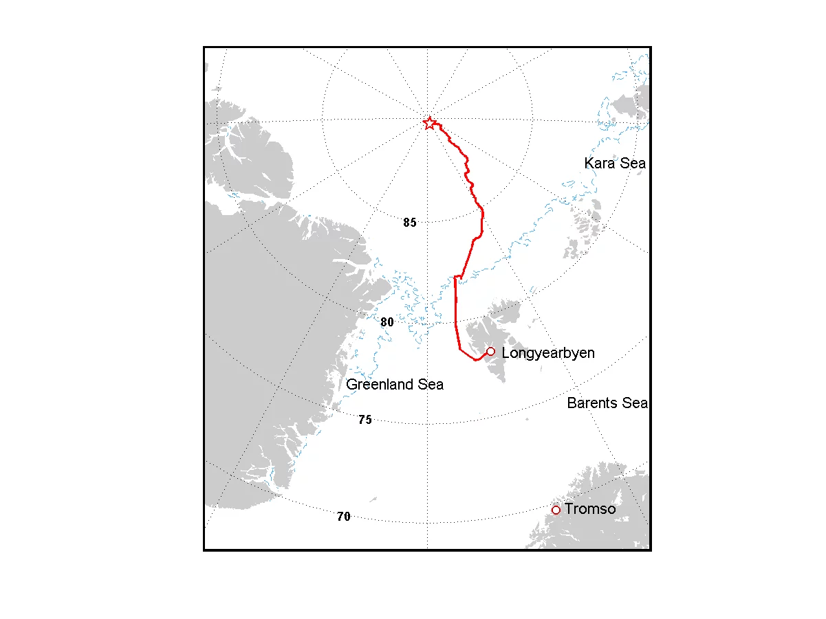 Odens track from the start to the furthest North (credit: Ian Brooks)