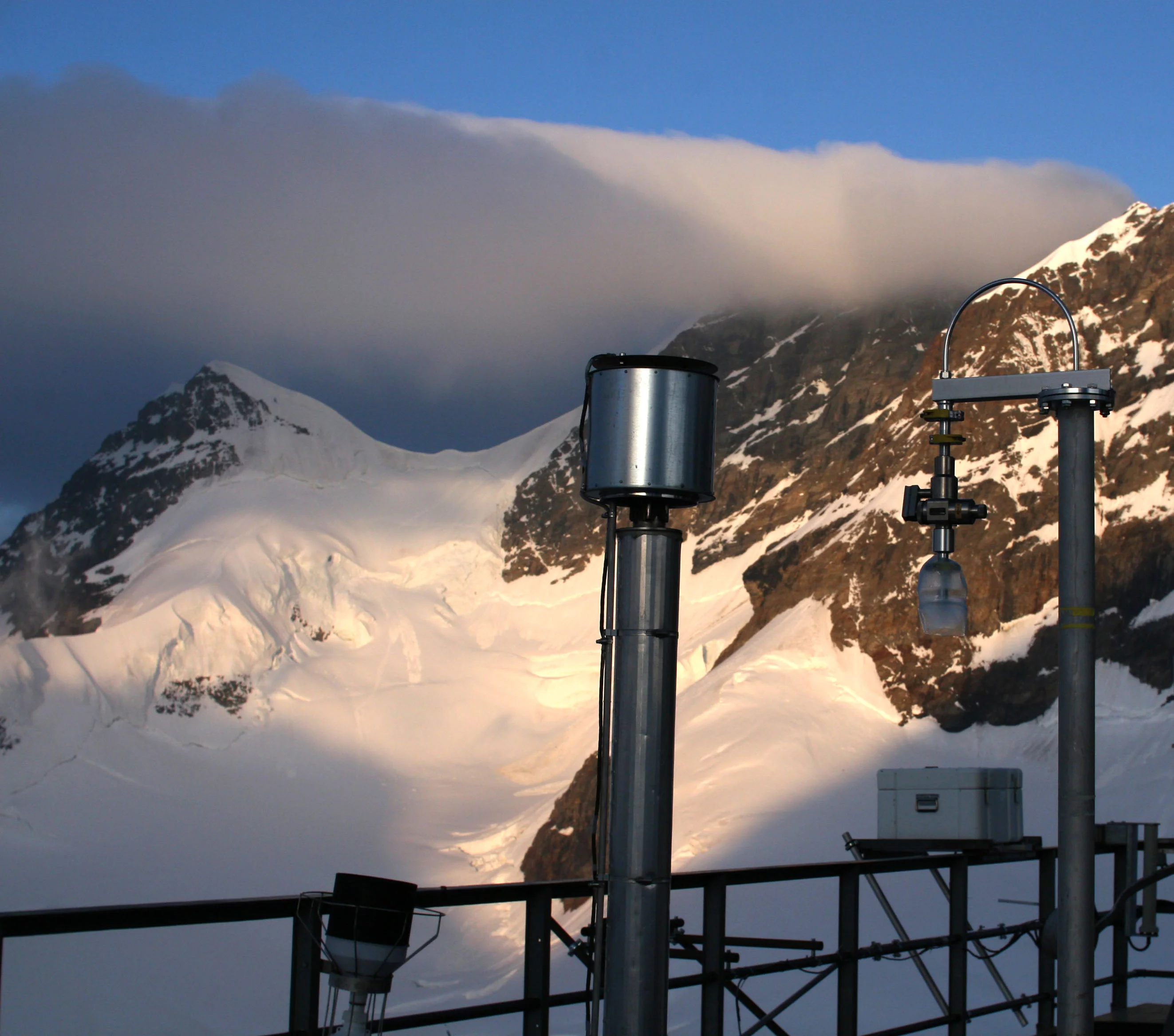 Aerosol inlets on top of the Sphinx building at Jungfraujoch.