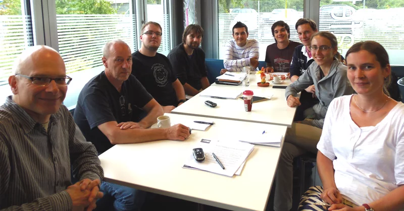 Molecular Nanoscience Group. From left: Thomas Jung, Rolf Schelldorfer, Jan Nowakowski, Jan Girovsky, Milos Baljozovic, Christian Wäckerlin, Harald Rossmann, Tatjana Hählen, Dorota Siewert