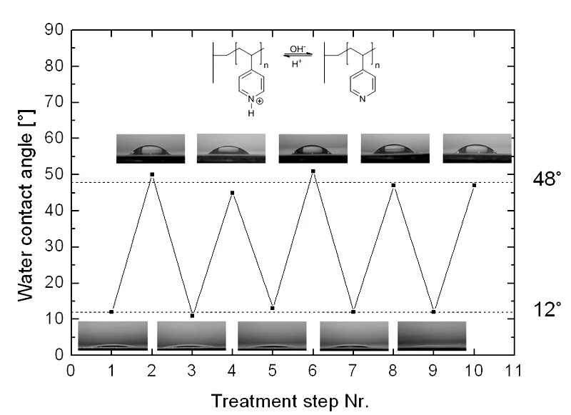 pH dependent switching the wettability of a polyelectrolyte brush