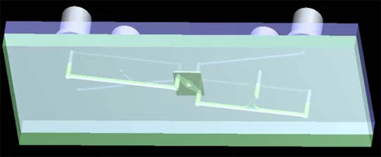 Chip integrated in a PDMS microfluidic system (courtesy NTB)