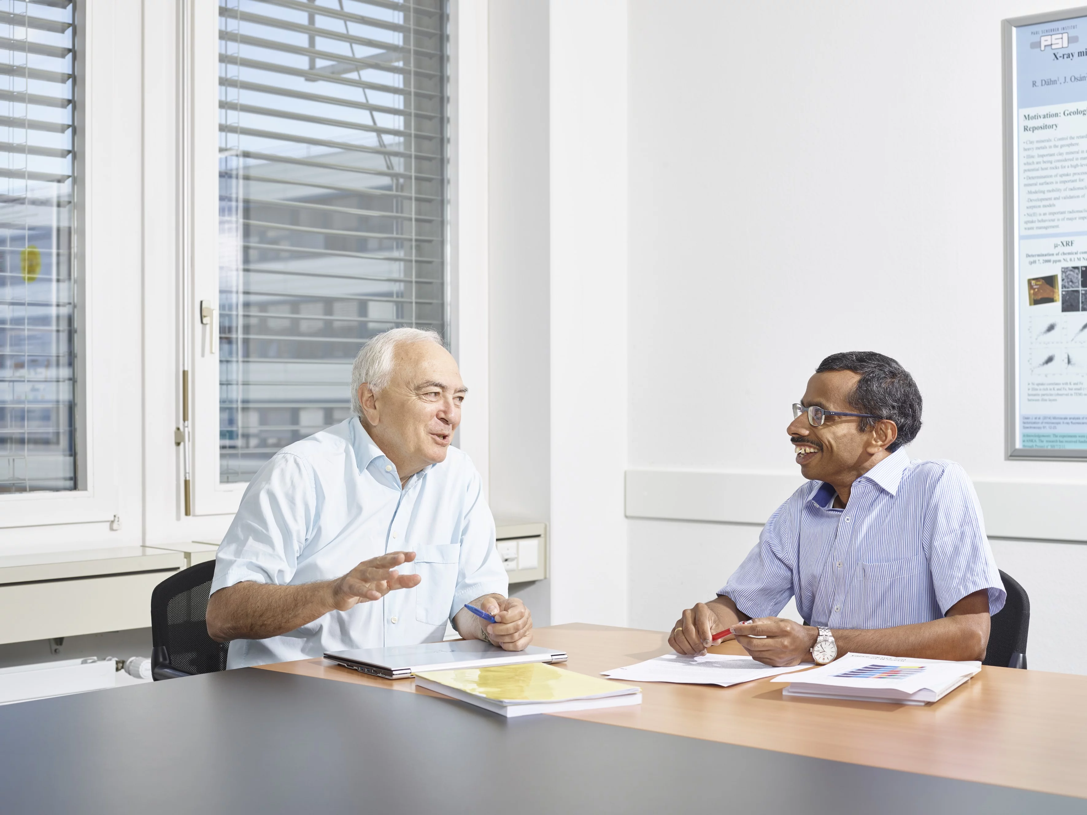 Stefan Hirschberg and Kannan Ramachandran, from the Laboratory for Energy Systems Analysis, discuss energy scenarios. (Photo: Scanderbeg Sauer Photography)