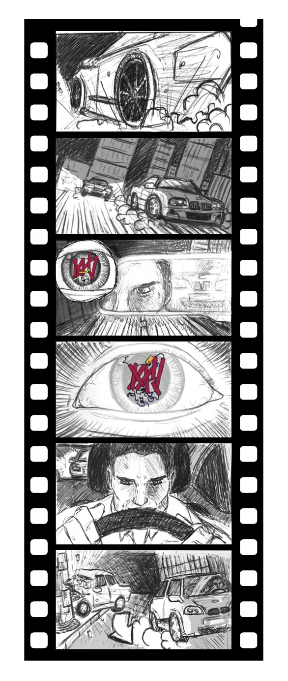 A car chase at night is a challenge for the eye. The rhodopsin protein in the eye must continuously adjust to the dim lighting conditions. Inside the protein is the molecule retinal. When light falls on it, it stretches out and initiates the adjustment. Tough luck for our pursuer – his rhodopsin is malformed, making him night-blind. (Graphics: Nina Sörés/WirzFraefelPaal Productions AG)
