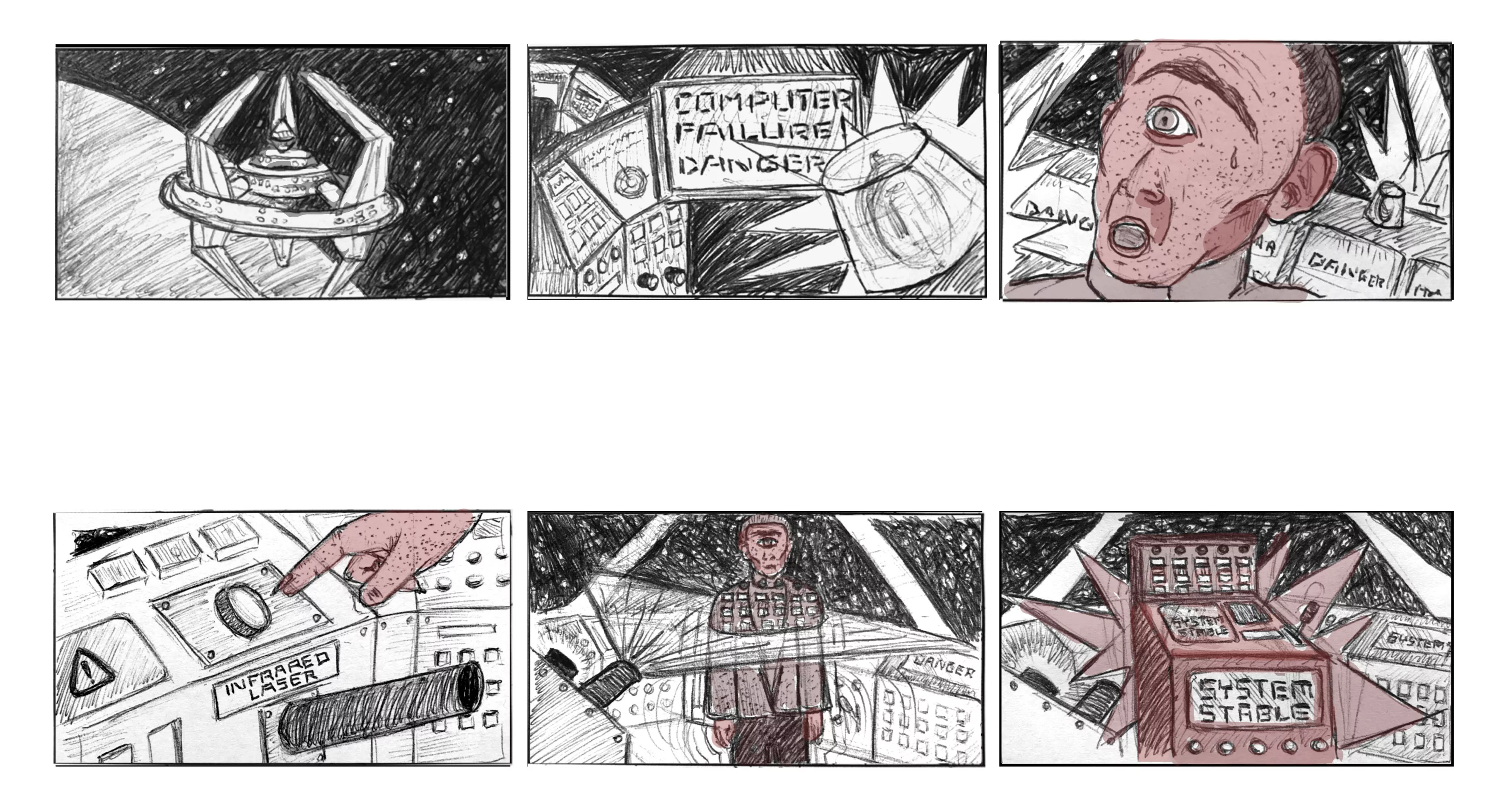 Alerte à la station spatiale! Les archives débordent, il nous faut un support de stockage plus compact! Un matériau à base de nano-particules de pentoxyde de titane peut apporter la solution: il suffit d’impulsions lumineuses d’un laser infrarouge pour faire basculer ses nanoparticules d’un état à l’autre, et ce de manière ciblée. Voilà qui permettra de stocker les données dans un espace très réduit. Et le problème est résolu! (Illustration: Nina Sörés/WirzFraefelPaal Productions AG)