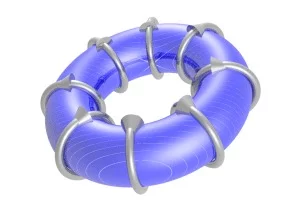 Electronic orbital currents flow around a torus as shown by the arrows.