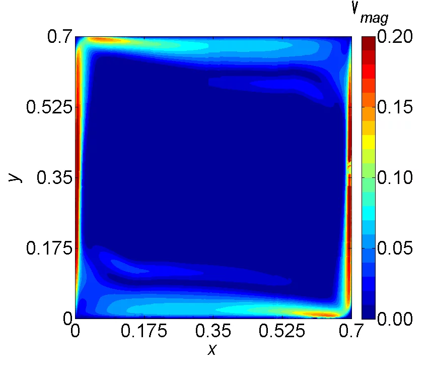 The velocity magnitude obtained from the PIV data.